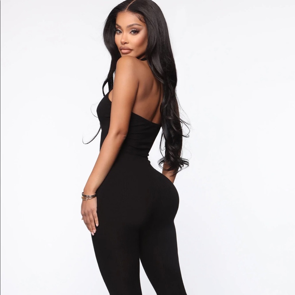 FASHION NOVA RIBBED JUMPSUIT BLACK